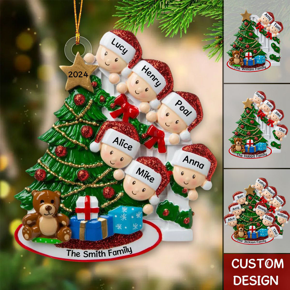2025 New Release - Peeking Family Personalized Flat Acrylic Christmas Tree Ornaments