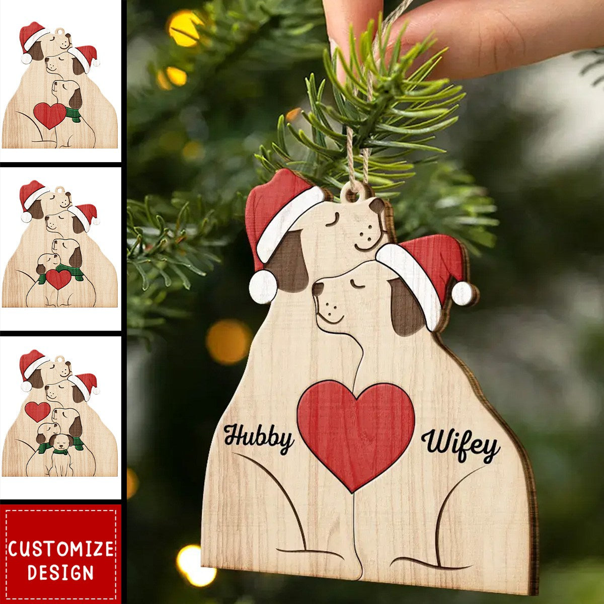 Christmas Dog Family - Personalized Shaped Wooden Ornament - New Release
