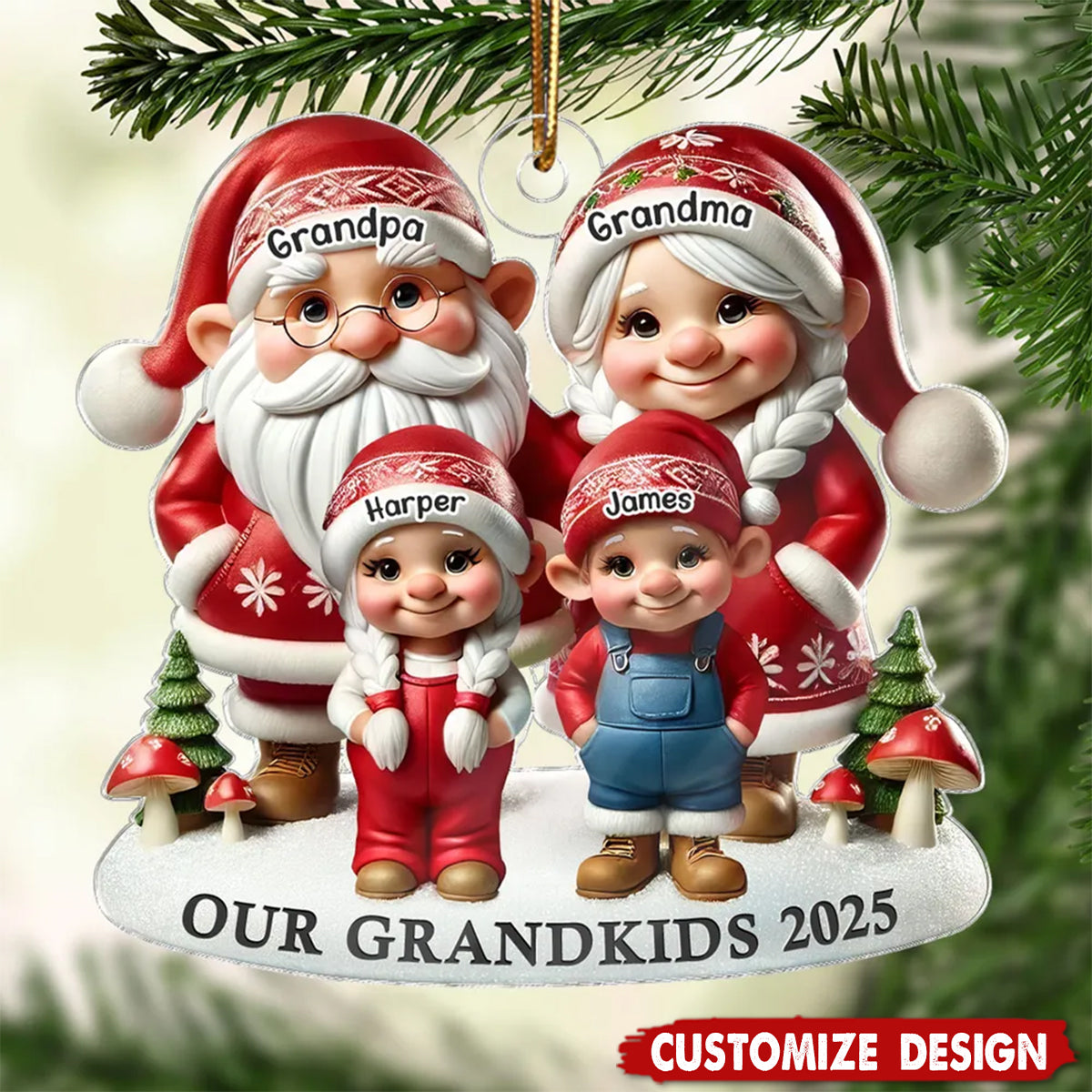 Grandma Grandpa And Grandkids Christmas Personalized Acrylic Ornament