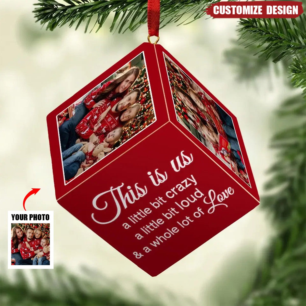 New Release Custom Photo Every Christmas, I Wrap My Family In Love! - Family Personalized Wooden Cube Ornament - Christmas Gift For Family Members