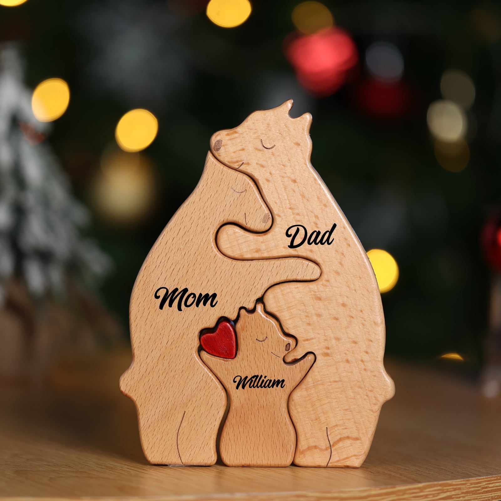 Personalized Bear Family Wooden Art Puzzle, Gift For Family