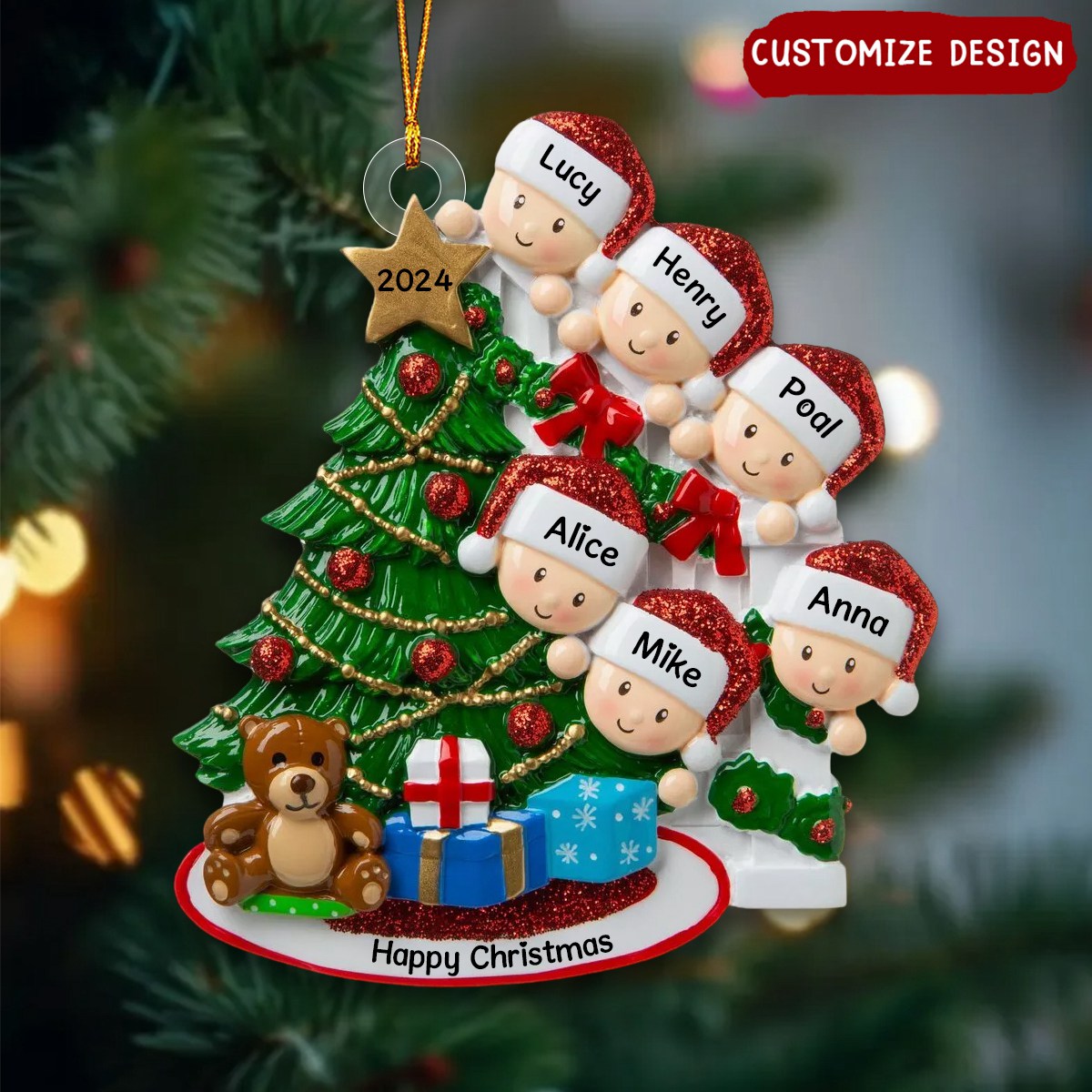 2025 New Release - Peeking Family Personalized Flat Acrylic Christmas Tree Ornaments