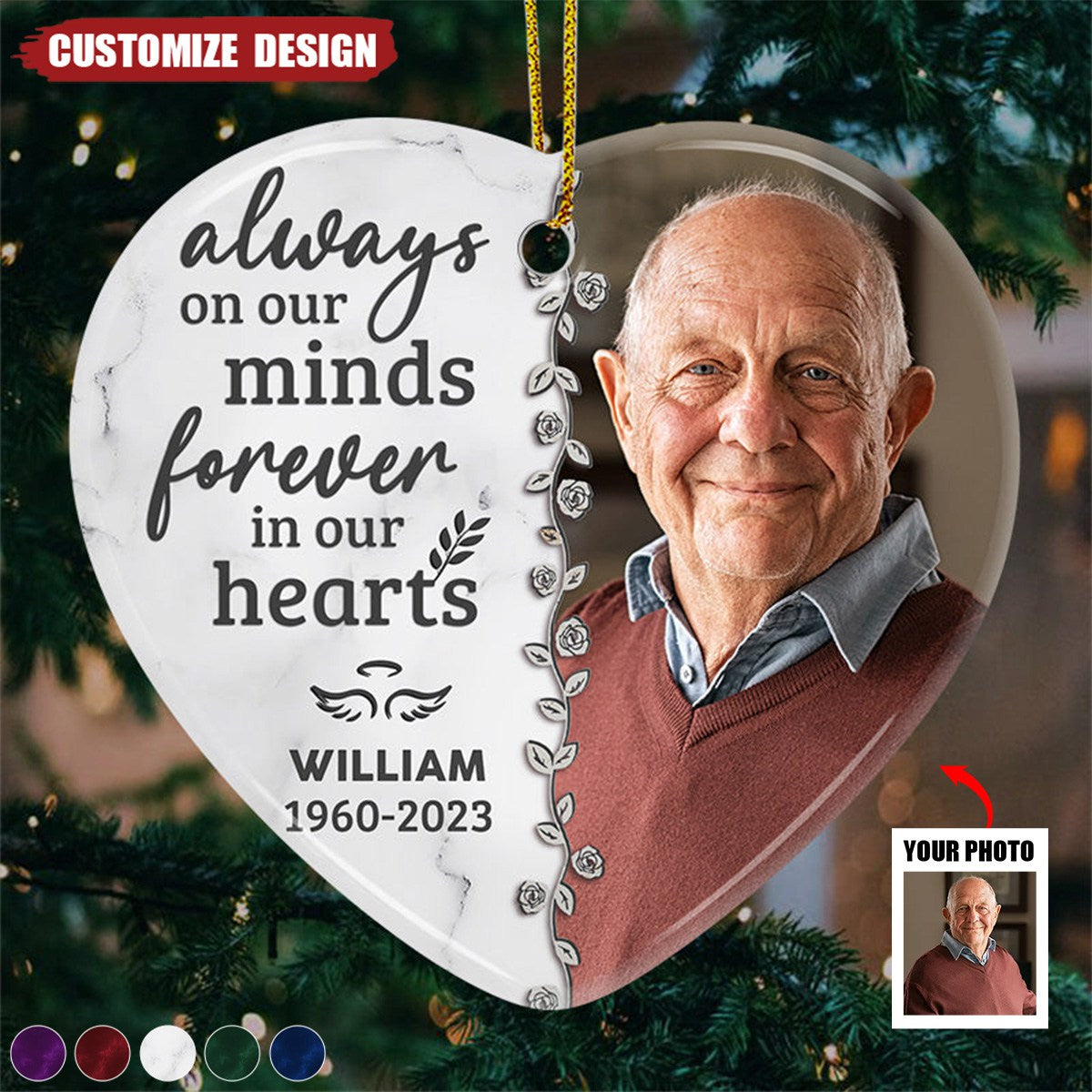 Custom Photo Forever In Our Hearts -  Personalized Ceramic Ornament - Christmas Gift, Sympathy Gift For Family Members- New Release