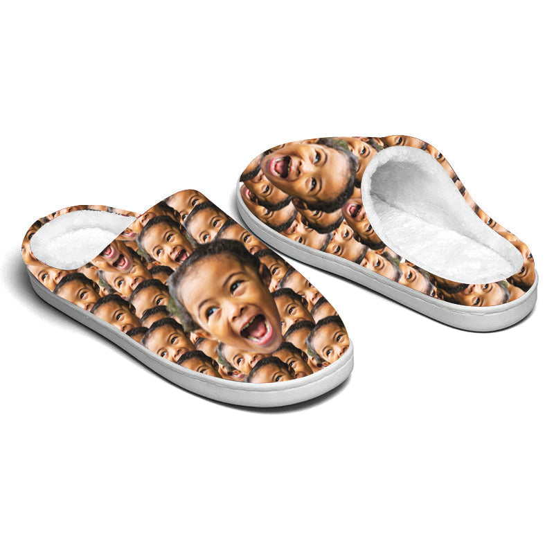 Custom Bunch of Face Photos - All Over Print Personalized Non-Slip Cotton Slippers For Girlfriend Boyfriend & Family Members