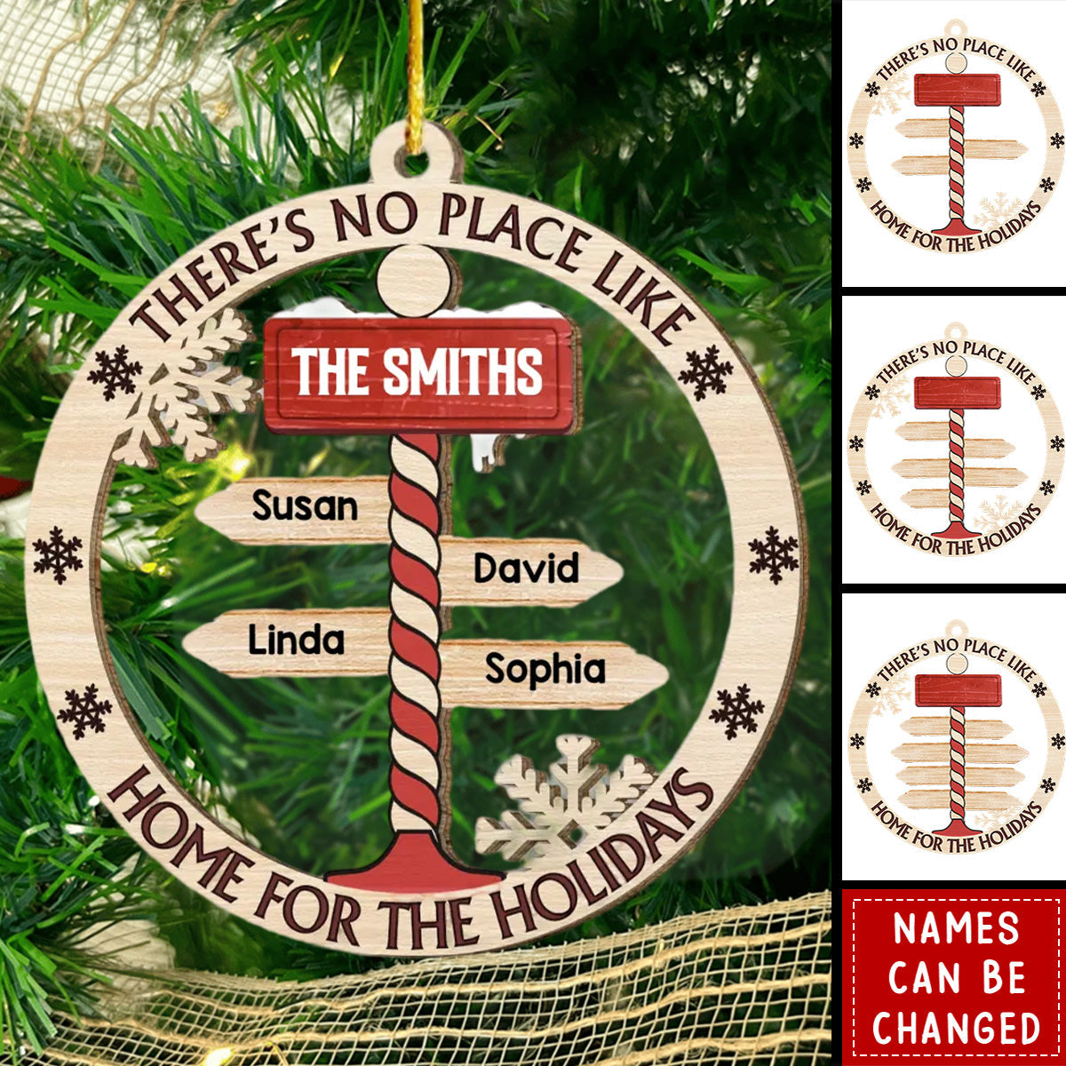 Personalized Home for the Holidays North Pole Wood Circle Ornament - New Release