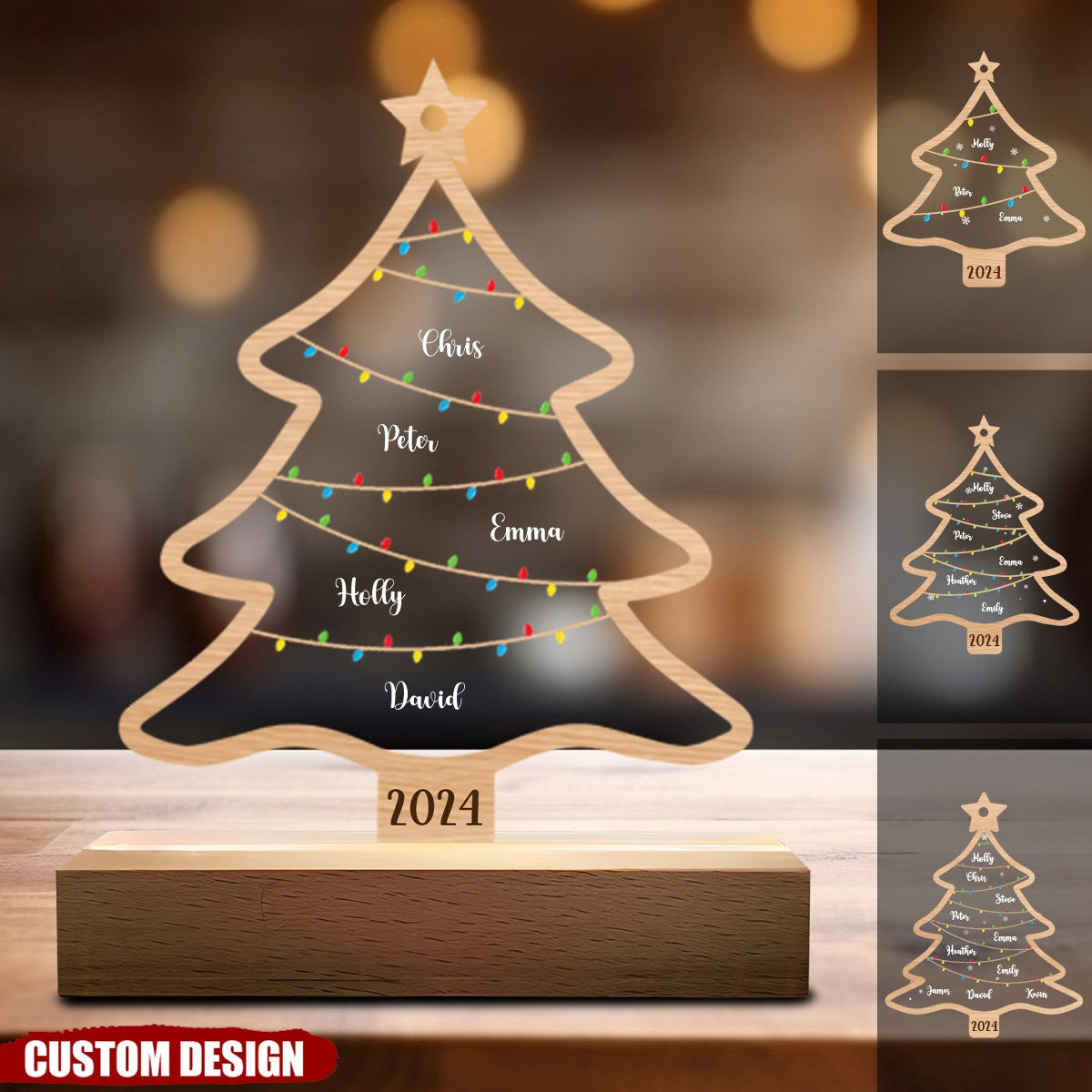 New Release - Wish You A Wonderful Christmas - Personalized Acrylic LED Night Light - Gift For Family Members