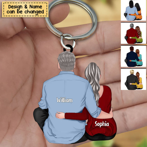 Couple Sitting Personalized Acrylic Keychain - Conzoll