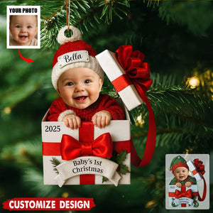 Personalized Baby's First Christmas Photo Christmas Gift Box Ornament - Gift For Baby