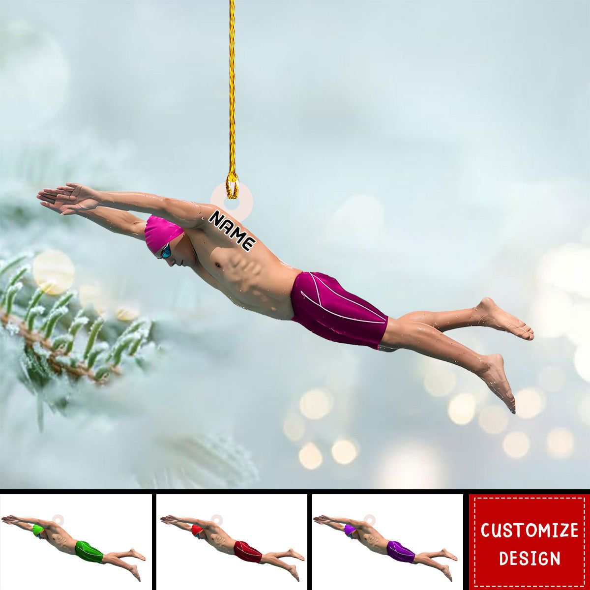 Personalized Swimming Christmas Ornament Gift For Swimmer - New Release