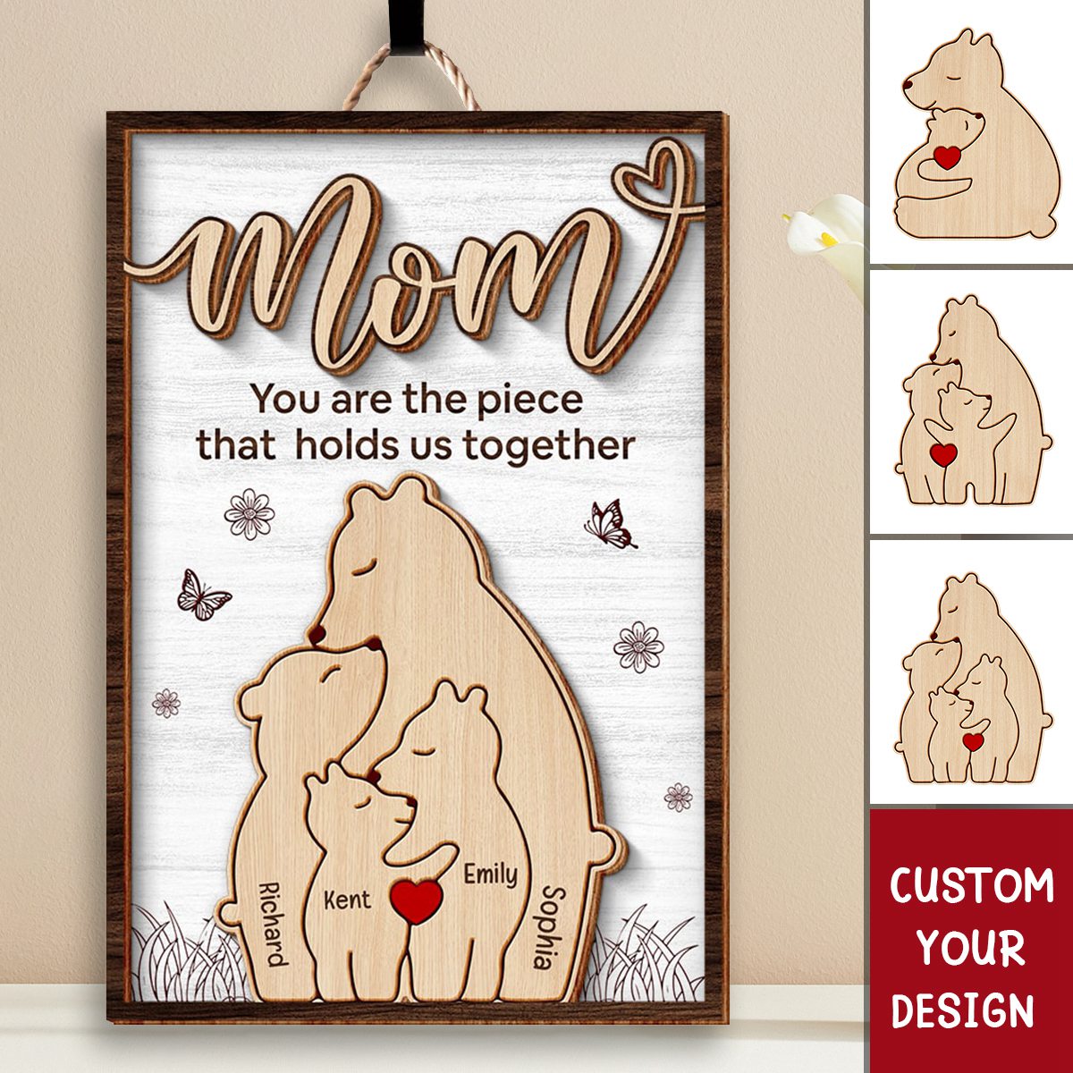 Personalized Gifts For Mom Hold Us Together - Family Personalized 2-Layered Wooden Plaque With Stand