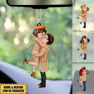 Doll Couple Hugging Kissing In Fall Anniversary Gift Personalized Car Hanging Ornament