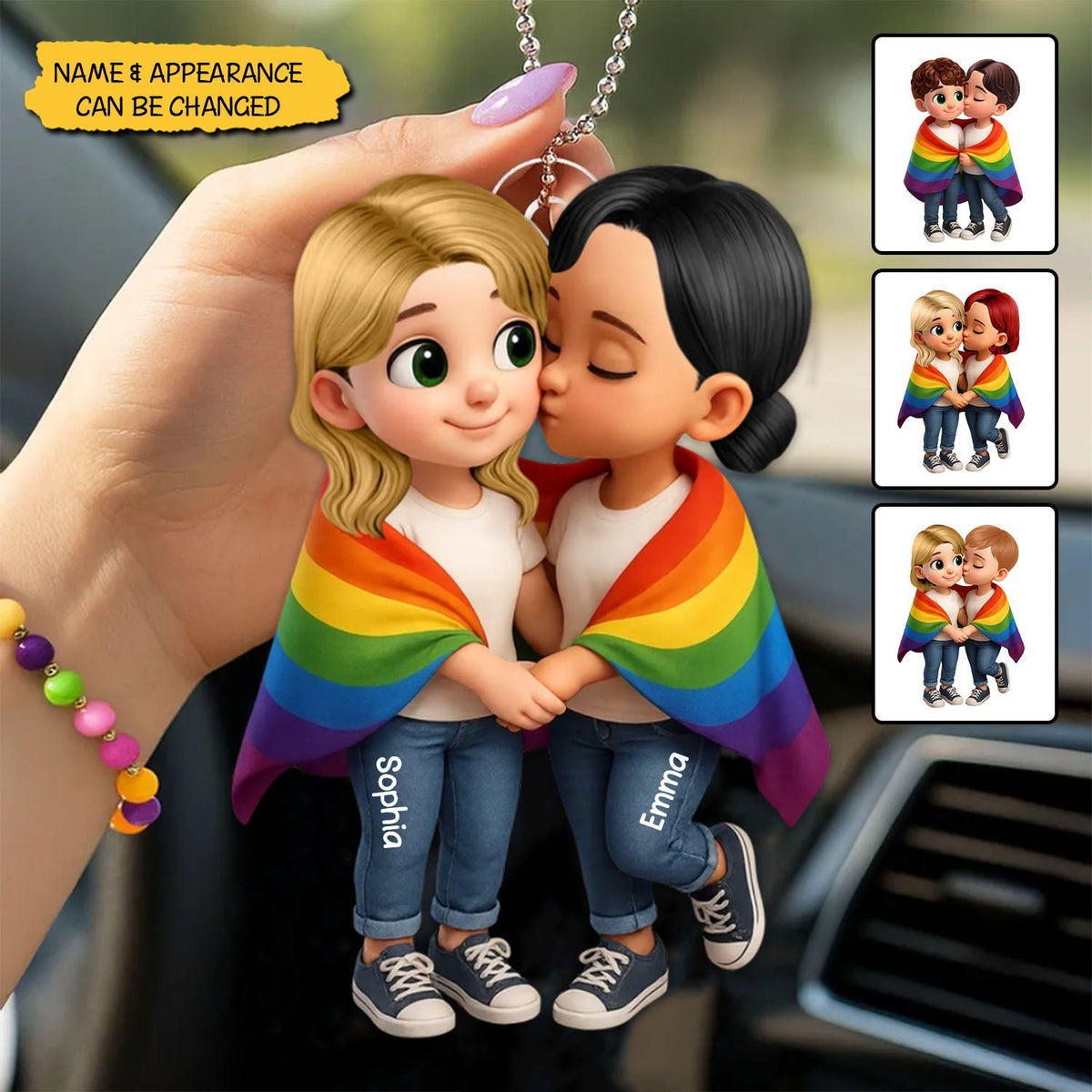 Pride Month LGBT Couple Love Is Love Personalized Acrylic Car Hanger, Gift For Couple