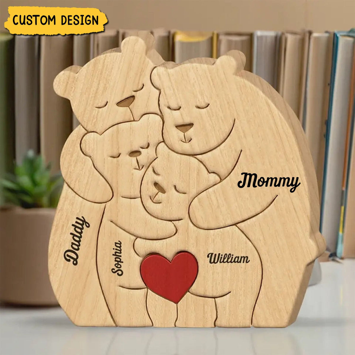 Family Bear Personalized Wooden Art Puzzle, Wooden Carvings, Gift For Family Members