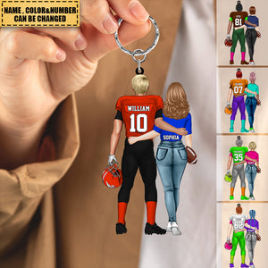 Personalized Couple Football Player Acrylic Keychain - Gift For Couple - Gift For Football Lover