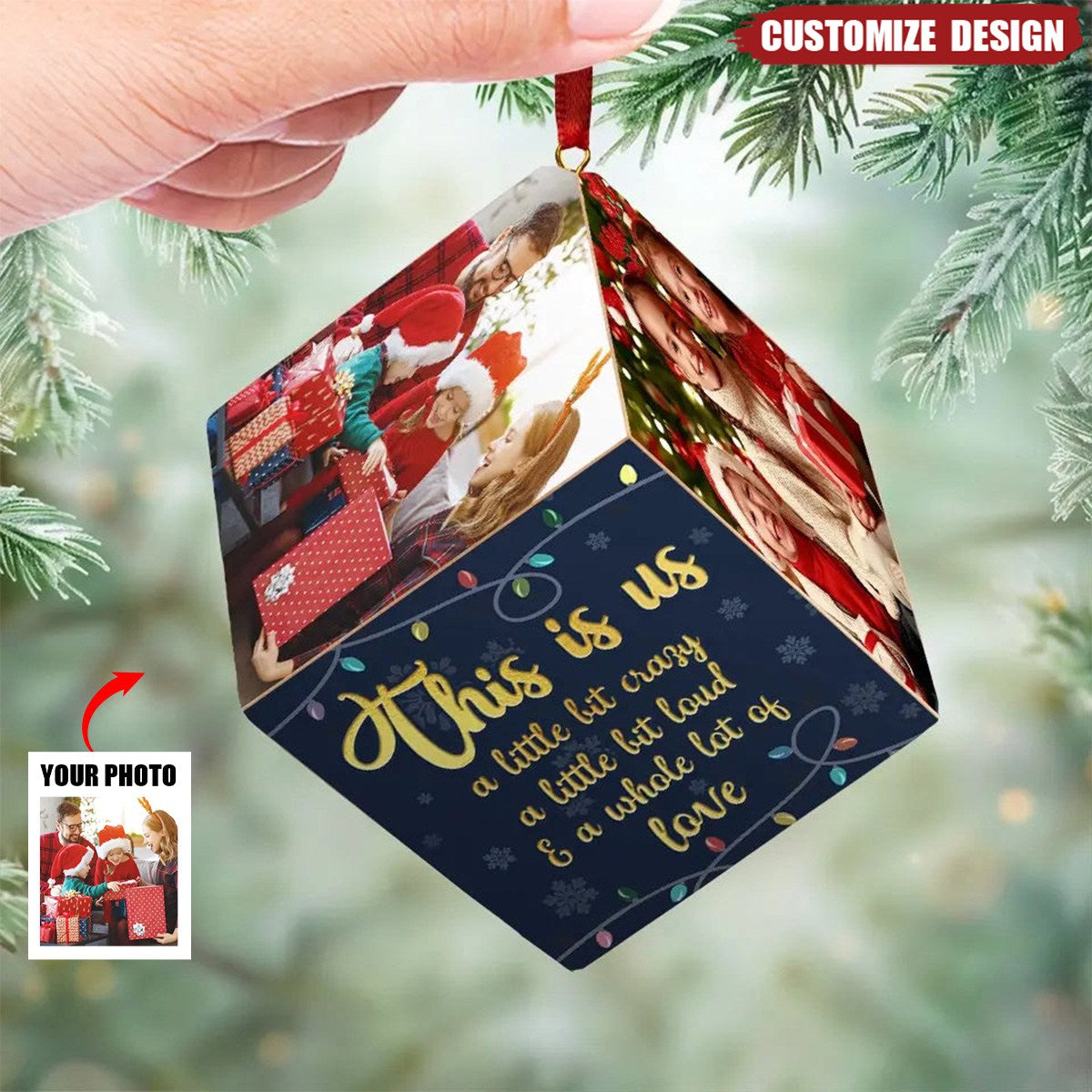New Release Custom Photo Every Christmas, I Wrap My Family In Love! - Family Personalized Wooden Cube Ornament - Christmas Gift For Family Members