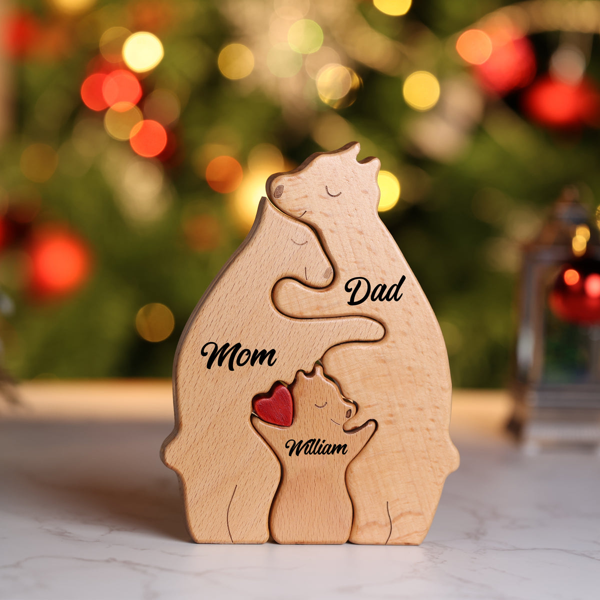 Personalized Bear Family Wooden Art Puzzle, Gift For Family