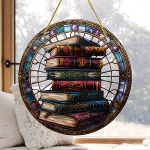 Book Stack Personalized Window Hanging Suncatcher Ornament