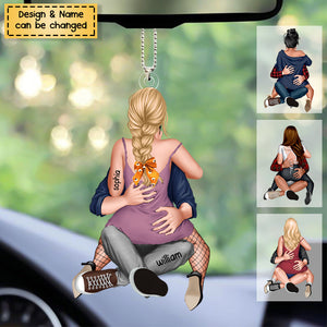Couple Hugging - Personalized Acrylic Car Ornament - Couple Gift
