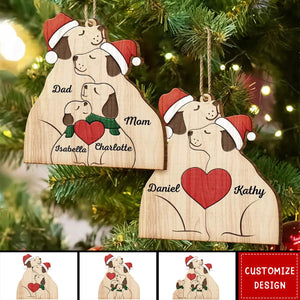 Christmas Dog Family - Personalized Shaped Wooden Ornament - 2024 New Release