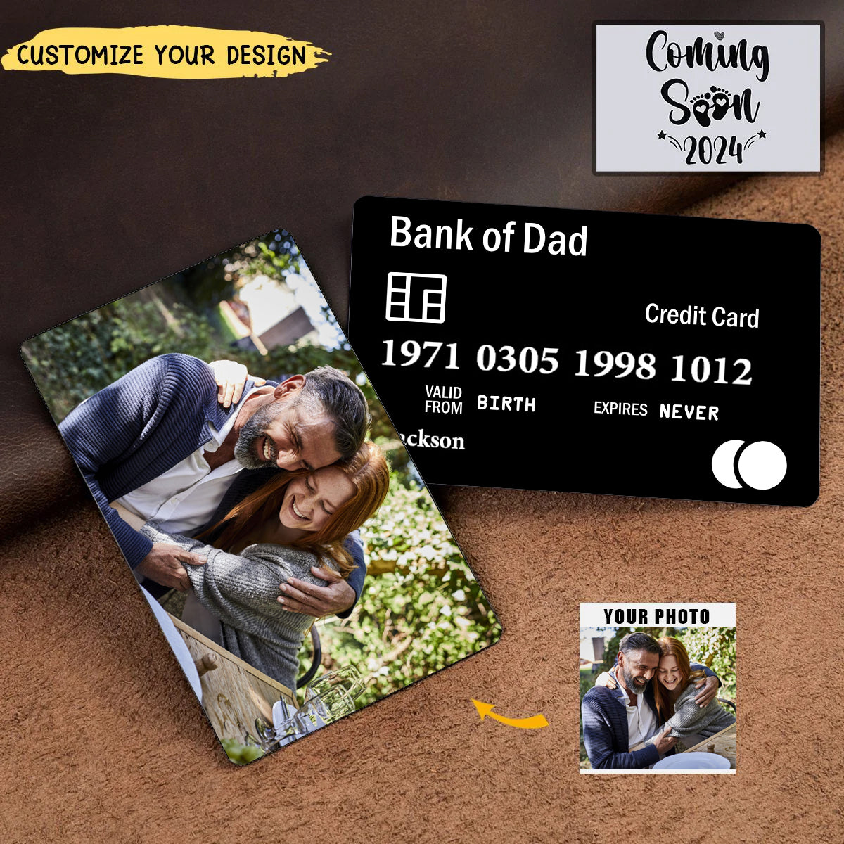 Bank of Dad - Personalized Photo Aluminum Wallet Card for Father's Day