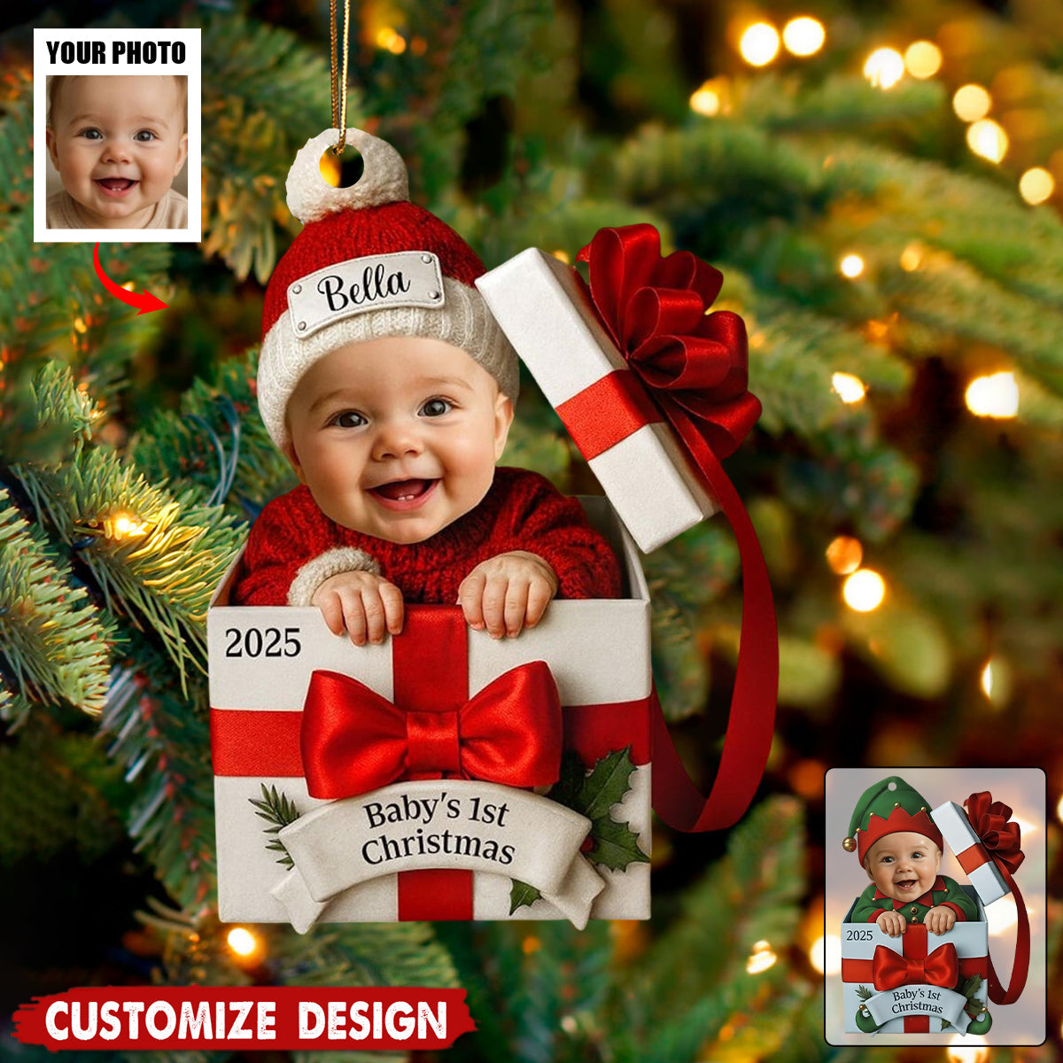 Personalized Baby's First Christmas Photo Christmas Gift Box Ornament - Gift For Baby