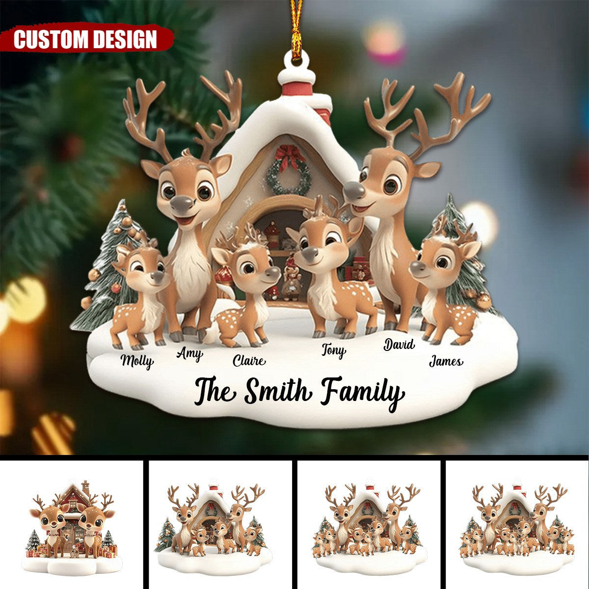 Personalized Reindeer Family Ornament- New Release