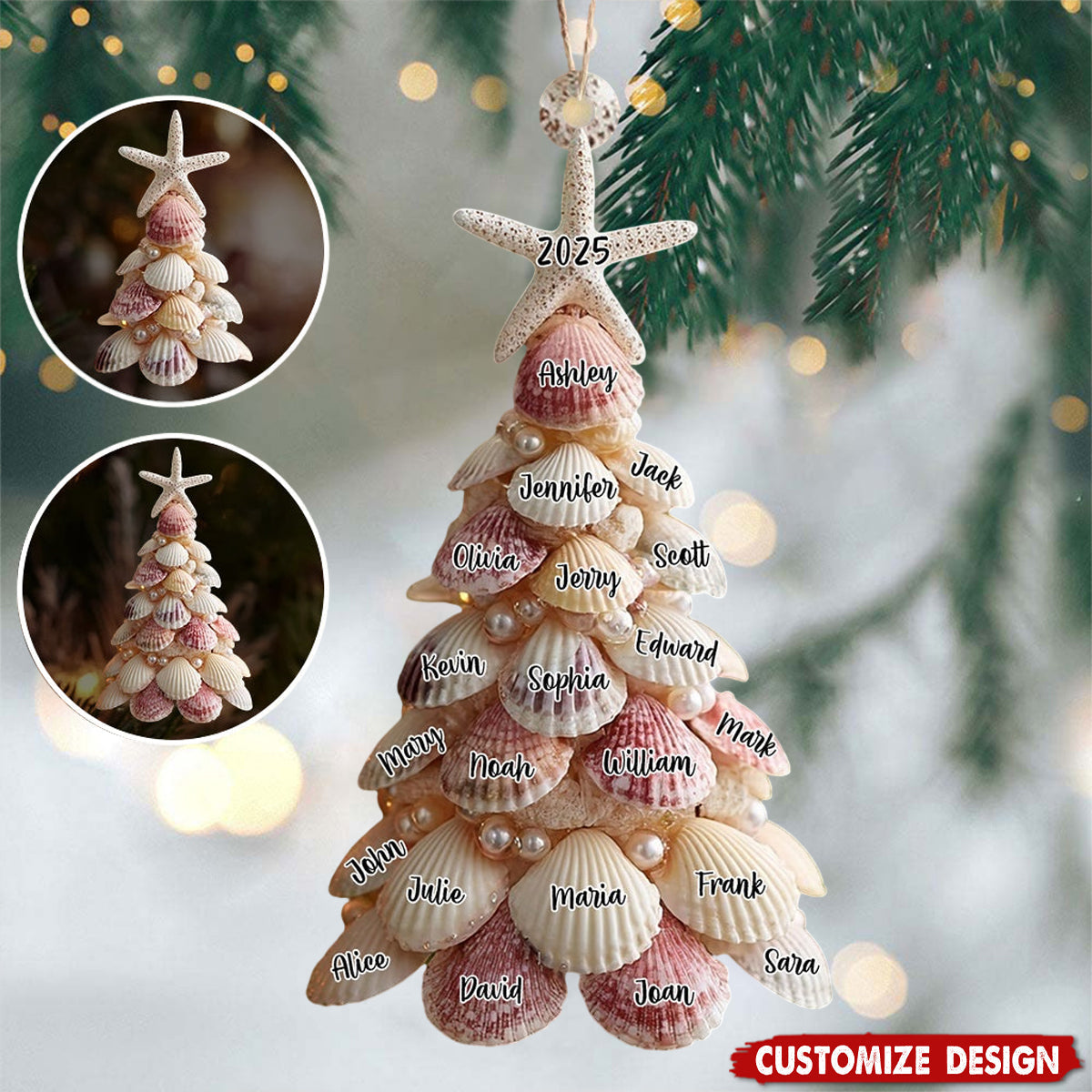 Seashell Christmas Tree - Personalized Family Ornament