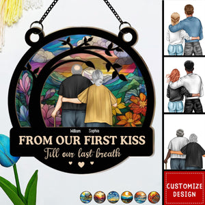 From Our First Kiss Old Couple - Personalized Window Hanging Suncatcher Ornament