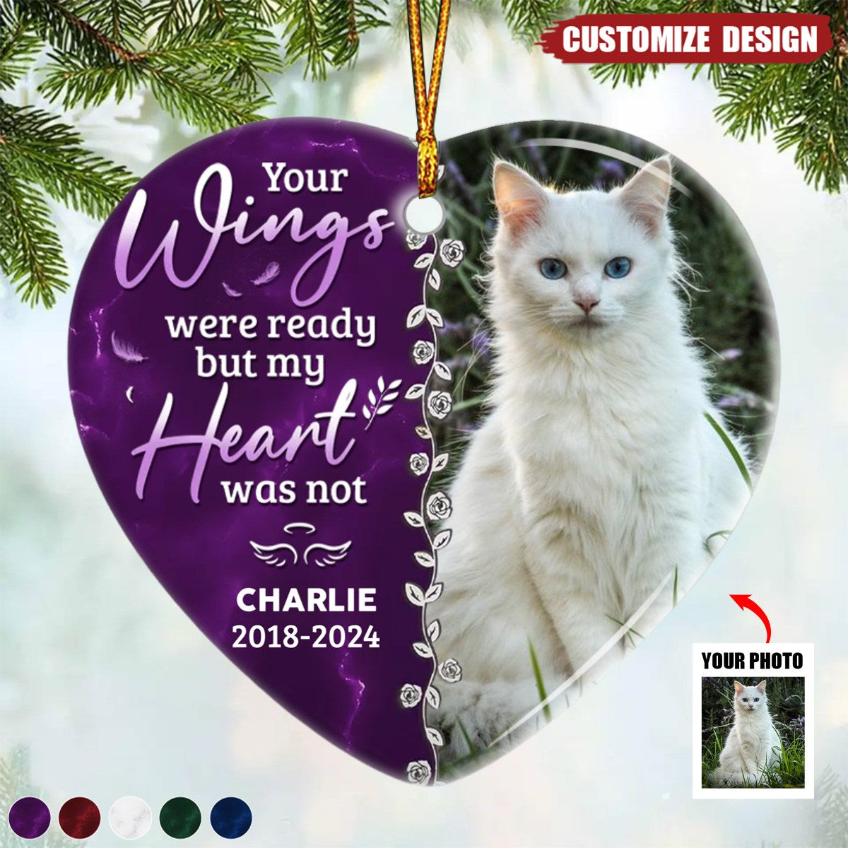 Custom Photo Forever In Our Hearts -  Personalized Ceramic Ornament - Christmas Gift, Sympathy Gift For Family Members- New Release