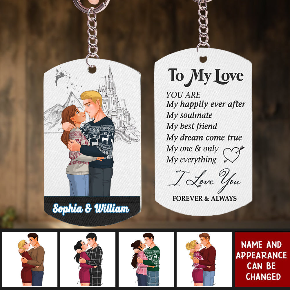 To My Love, Couple Gift, Personalized Stainless Steel Keychain, Couple Hugging Keychain