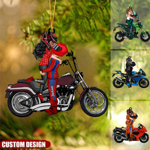 Personalized Ornament - Motorcycle Kissing Doll Couple