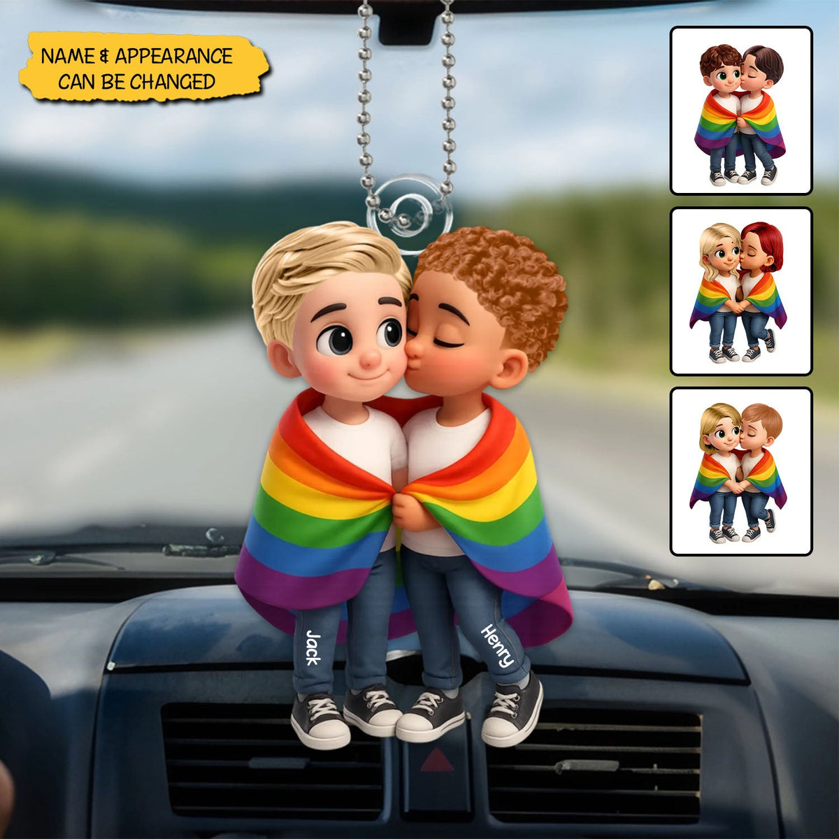 Pride Month LGBT Couple Love Is Love Personalized Acrylic Car Hanger, Gift For Couple