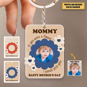 Custom Kid Photo With Flower Frame Gift For Mother's Day - Personalized Acrylic Keychain