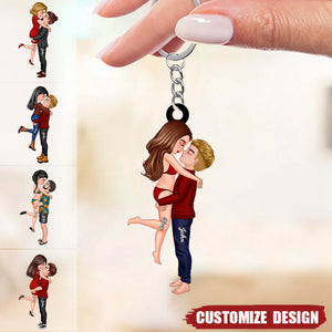 New Release - Personalized Doll Couple Kissing Hugging Keychain - Gift For Couple