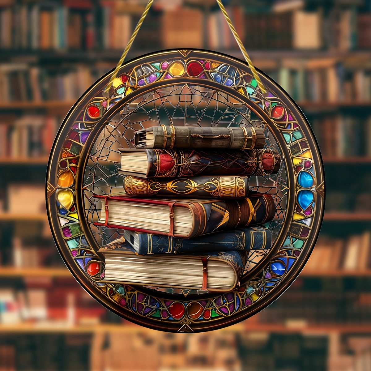 Book Stack Personalized Window Hanging Suncatcher Ornament