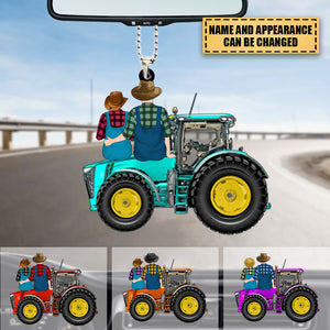 Personalized Farming Couple On Tractor, Gift For Farmers Car Hanging Ornament