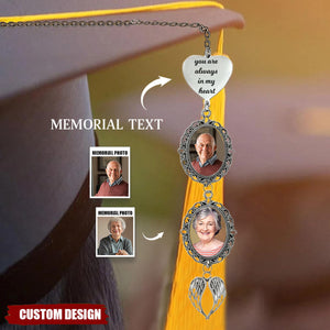 Personalized Graduation Tassel Photo & Text Charm with Angel Wing, Memorial Graduation Gift