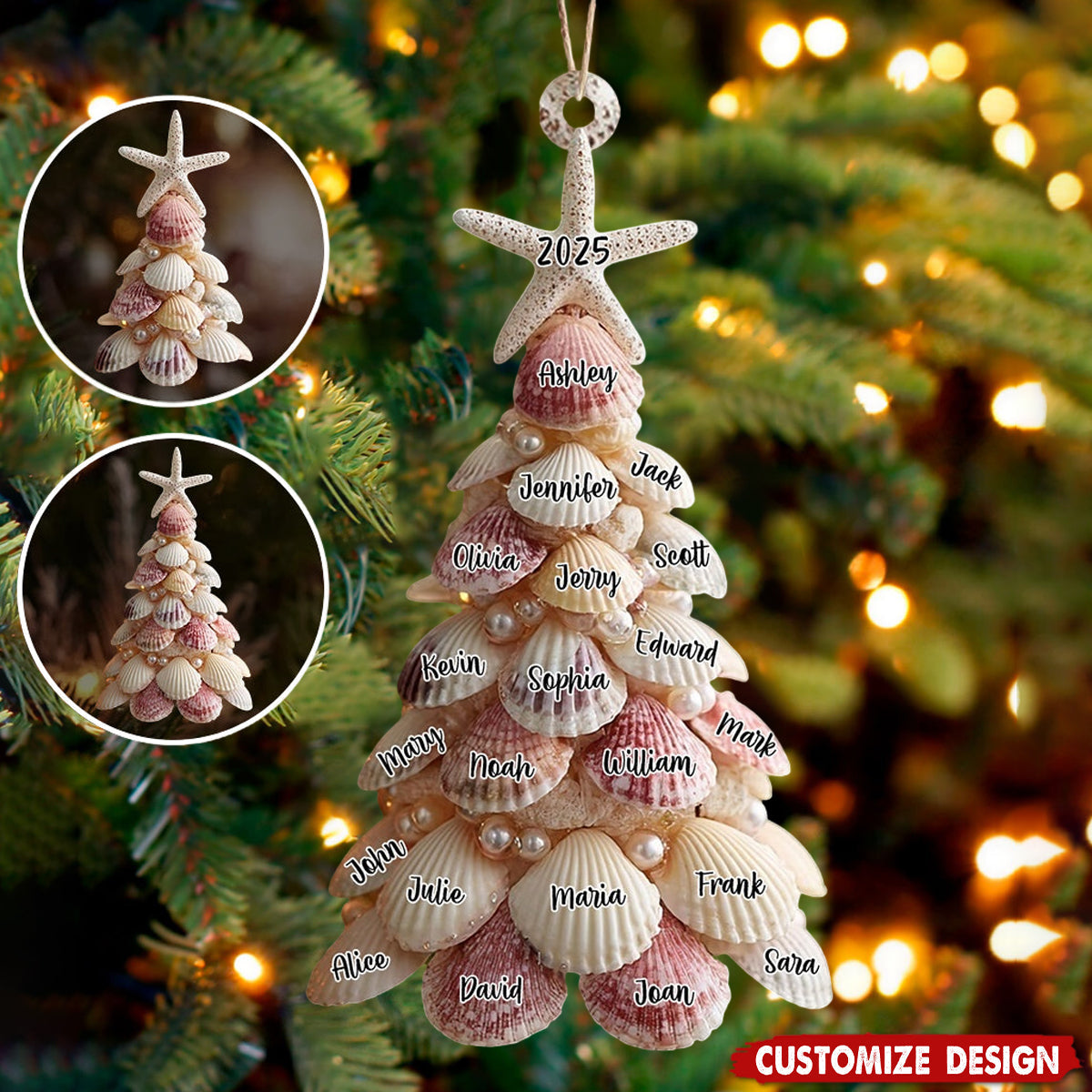 Seashell Christmas Tree - Personalized Family Ornament