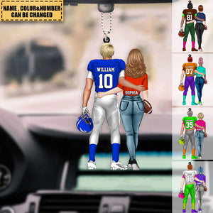 Personalized Football Couple Acrylic Car / Christmas Ornament - Gift For Football Lover - Gift For Couple