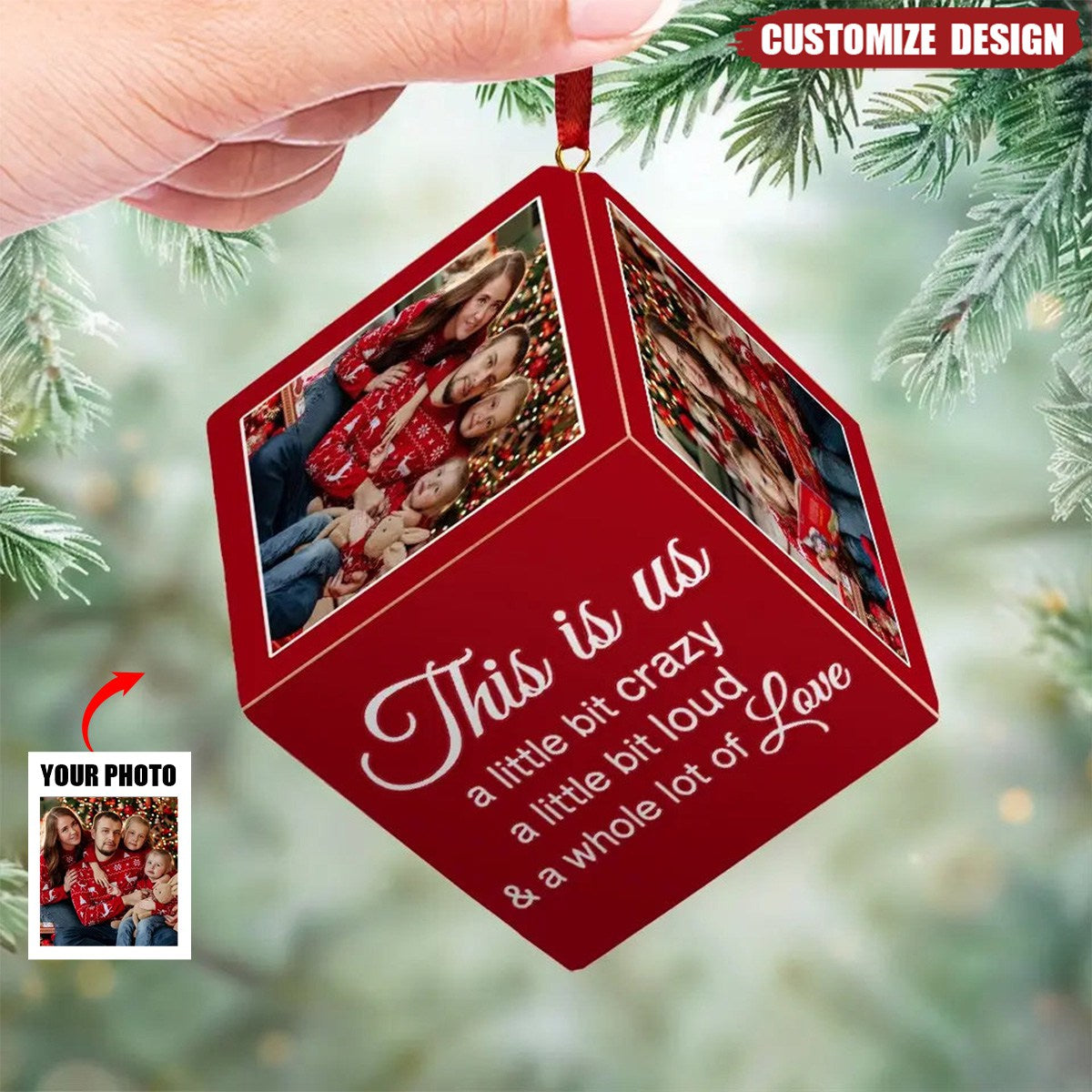 New Release Custom Photo Every Christmas, I Wrap My Family In Love! - Family Personalized Wooden Cube Ornament - Christmas Gift For Family Members