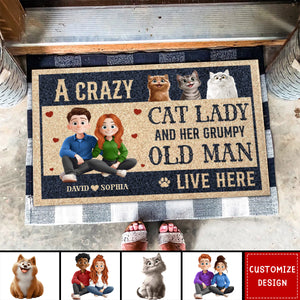 New Version Couple A Crazy Dog Lady And Her Grumpy Old Man - Personalized Doormat