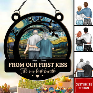 From Our First Kiss Old Couple - Personalized Window Hanging Suncatcher Ornament