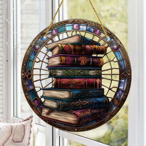 Book Stack Personalized Window Hanging Suncatcher Ornament