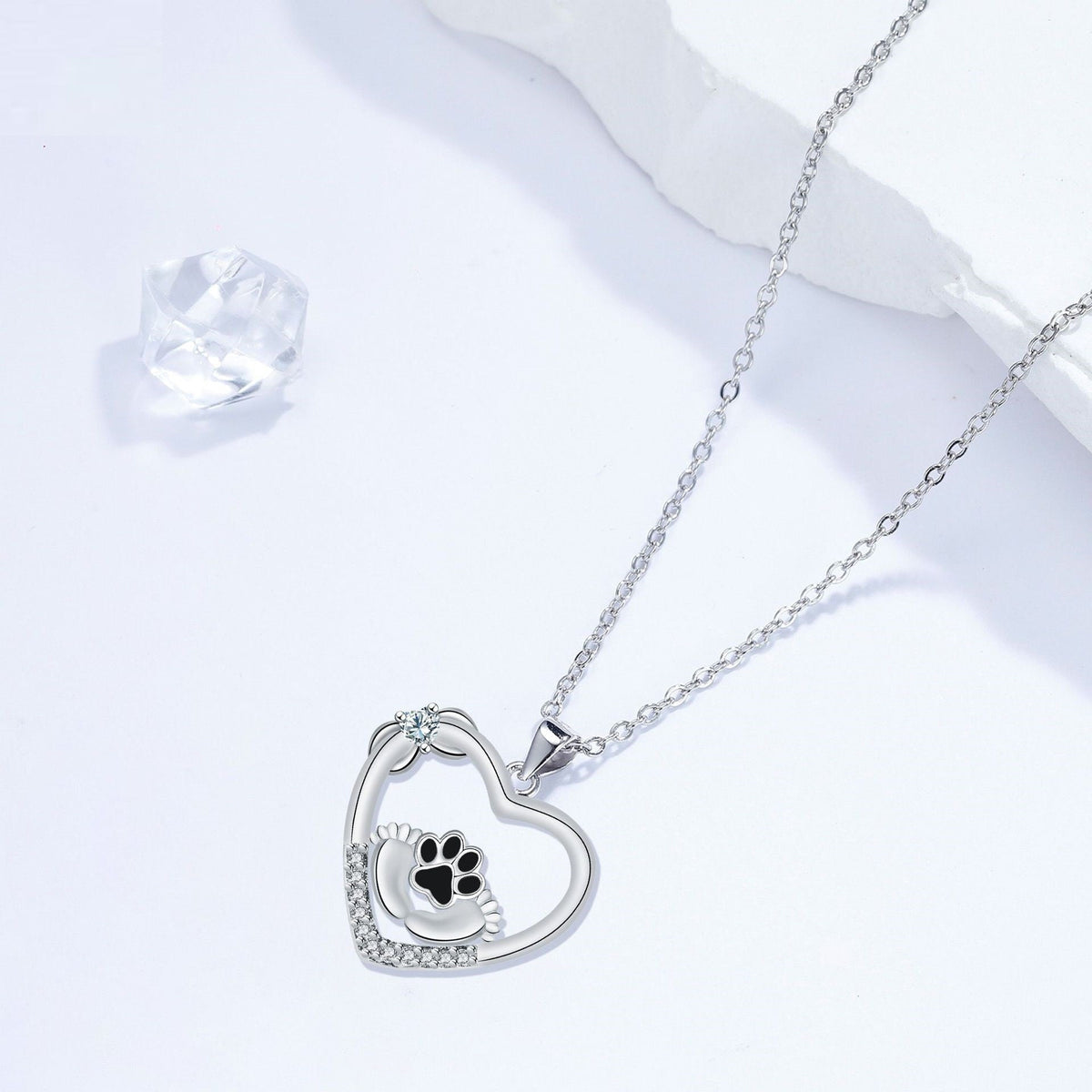 Little Feet Dog Paw Print Necklace and Zirconia