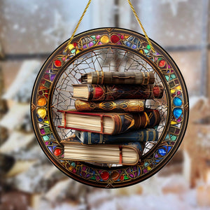 Book Stack Personalized Window Hanging Suncatcher Ornament