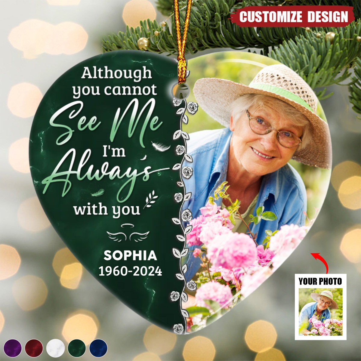 Custom Photo Forever In Our Hearts -  Personalized Ceramic Ornament - Christmas Gift, Sympathy Gift For Family Members- New Release