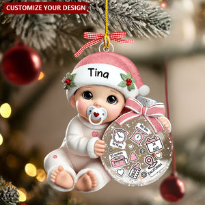 Baby Beside Christmas Bauble 3D Effect Personalized Acrylic Ornament