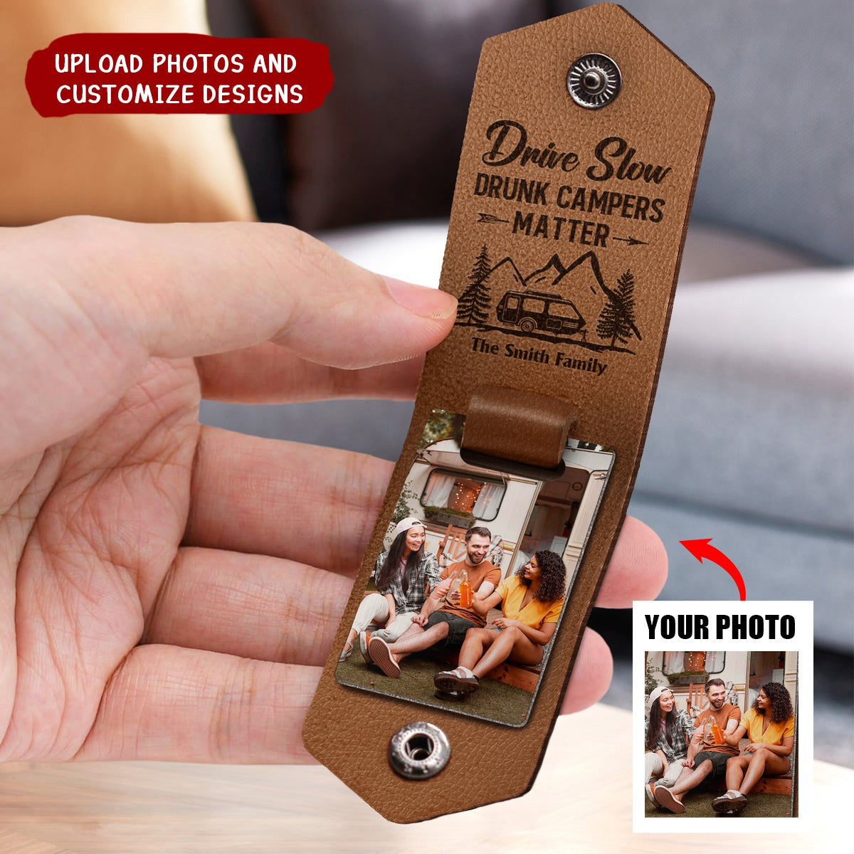 Custom Photo Keys To The Camper - Gift For Camping Lovers - Personalized Leather Photo Keychain