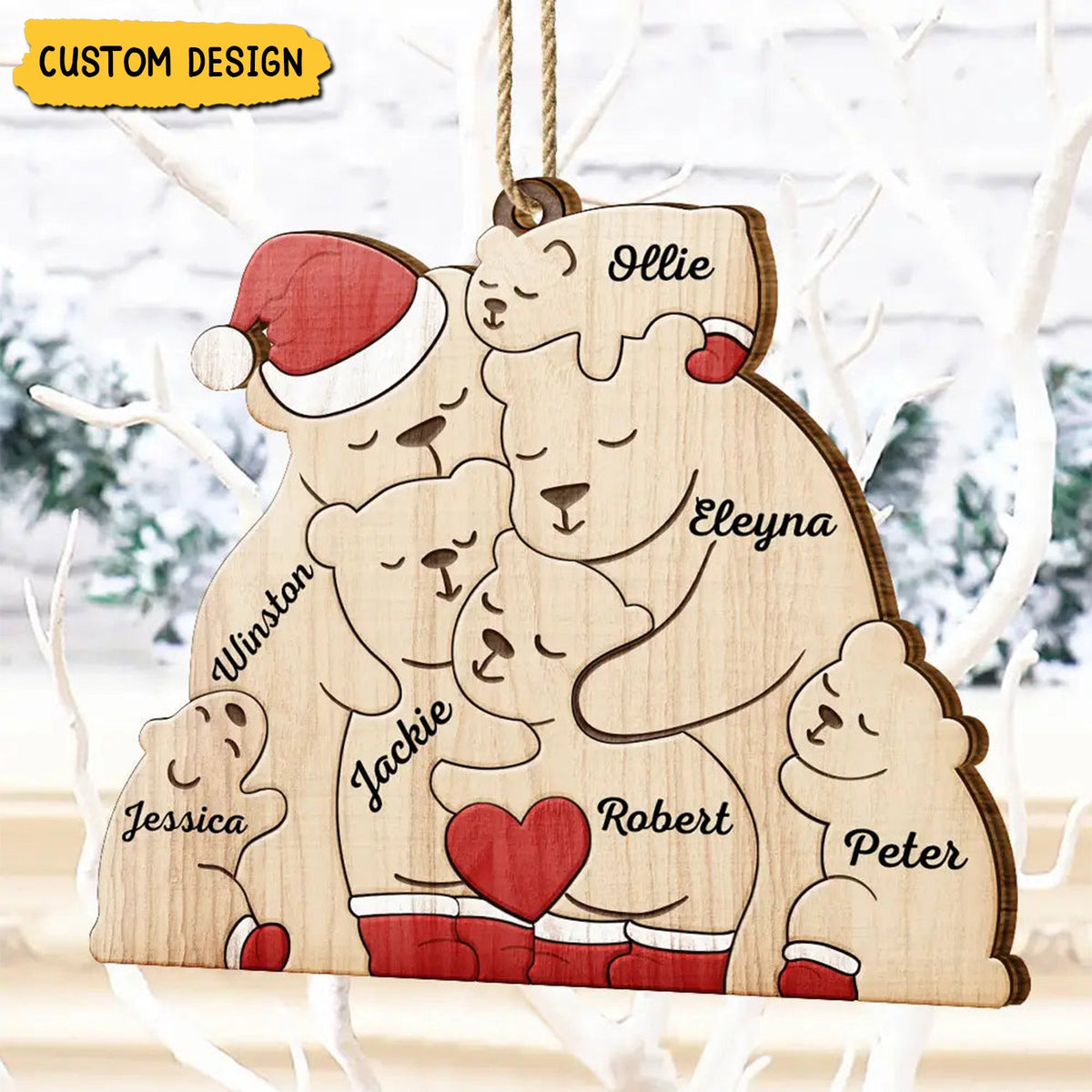 New Release - Christmas Bear Family - Personalized Wooden Ornament