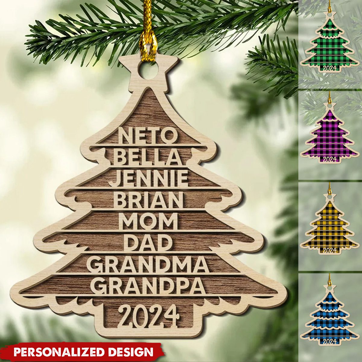 New Release Family Name Christmas Tree-Personalized Wood Ornament
